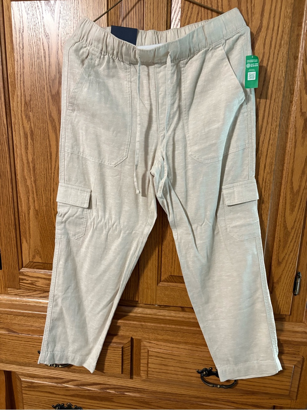 GAP Cropped Cargo Pants Linen Blend in Light Beige S